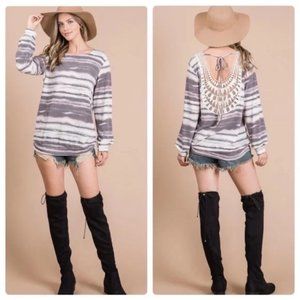 First Love ◼️ Ink Stripe Lace Back Top BRAND NEW